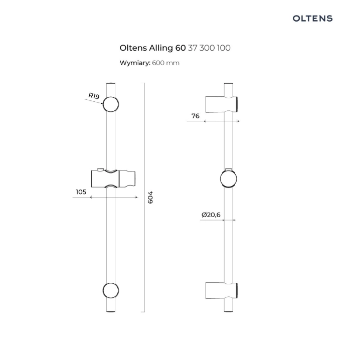 Oltens Alling 60 drążek prysznicowy 60 cm chrom 37300100