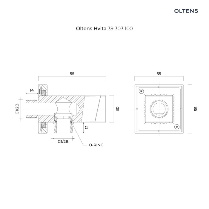 Oltens Vindel (S) deszczownica 30x30 cm kwadratowa czarny mat 37001300