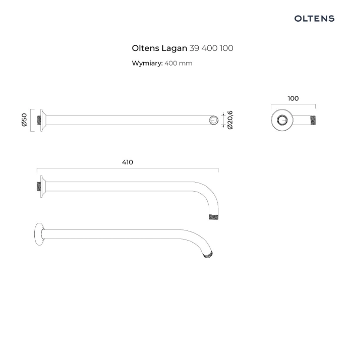 Oltens Lagan ramię deszczownicy 40 cm okrągłe chrom 39400100