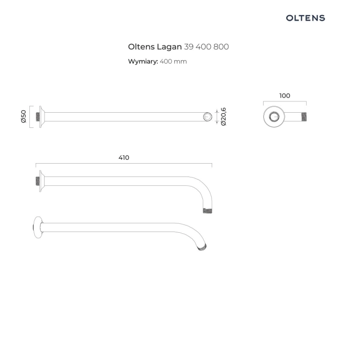 Oltens Lagan (S) ramię deszczownicy 40 cm prostokątne złoty połysk 39401800