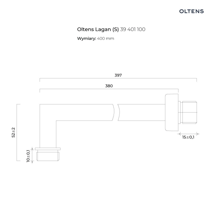 Oltens Lagan (S) ramię deszczownicy 40 cm prostokątne chrom 39401100