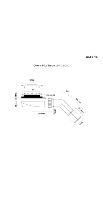 Oltens Pite Turbo Slim syfon brodzikowy odpływ 90 mm plastikowy niski chrom 08002000