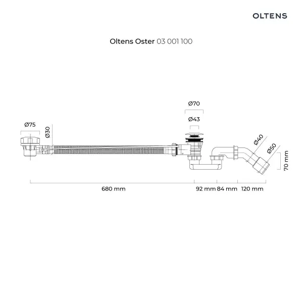 Oltens Oster syfon wannowy automatyczny z pokrętłem chrom 03001100