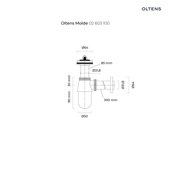 Oltens Molde syfon umywalkowy mosiężny butelkowy z korkiem chrom 02603100