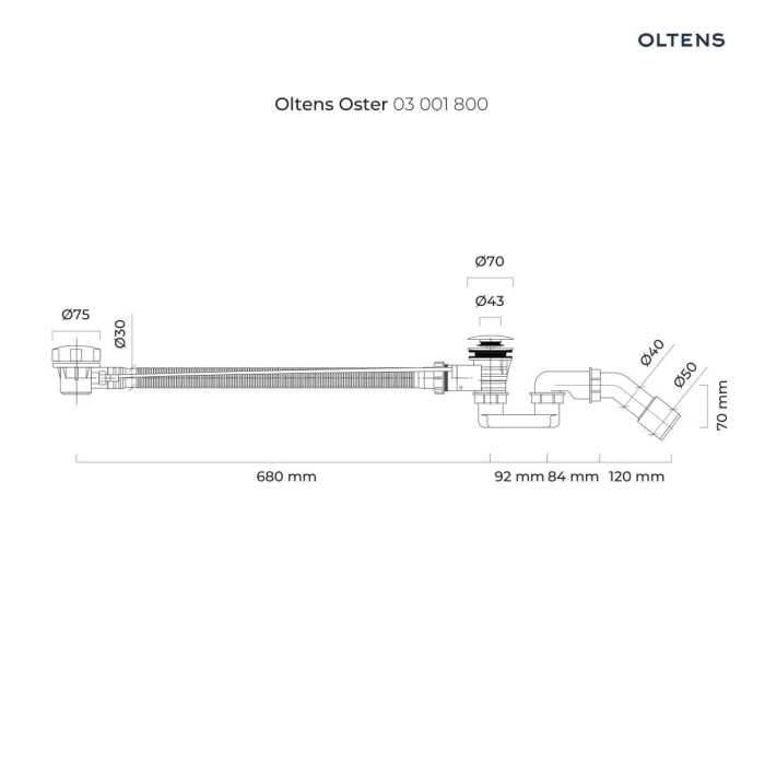 Oltens Oster syfon wannowy automatyczny z pokrętłem złoty połysk 03001800
