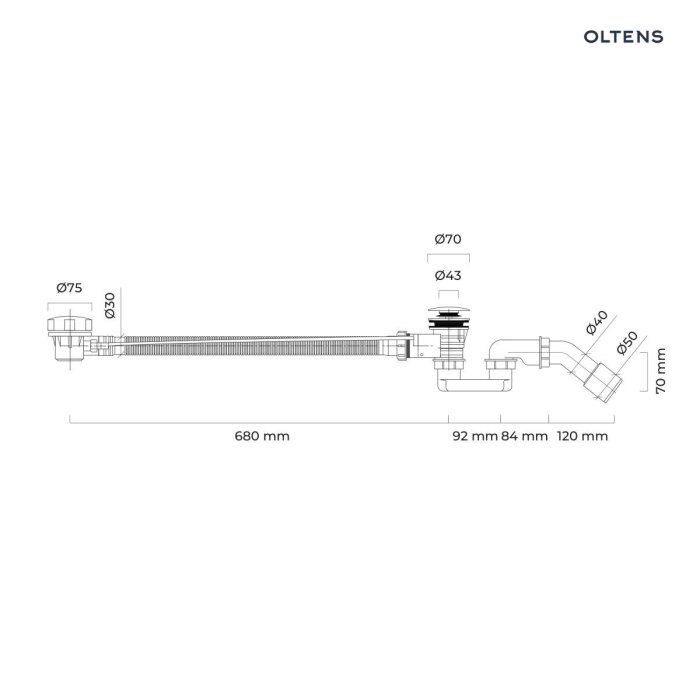 Oltens Oster syfon wannowy automatyczny z pokrętłem złoto szczotkowane 03001810