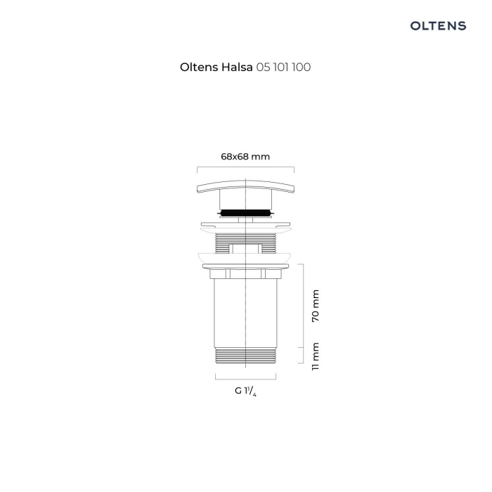 Oltens Halsa korek do UMYWALKI klik klak okrągły z przelewem G1 1/4 chrom 05101100