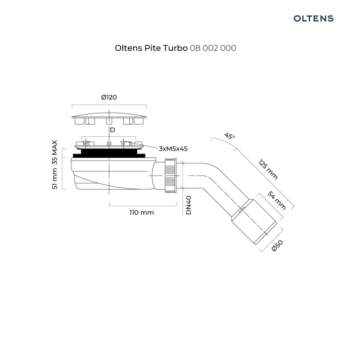 Oltens Pite Turbo Slim syfon brodzikowy odpływ 90 mm plastikowy niski chrom 08002000