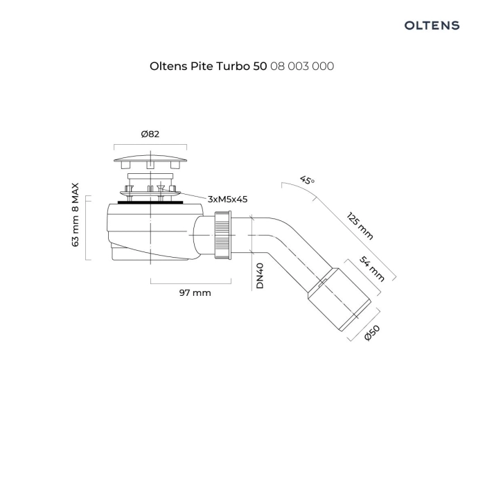 Oltens Pite Turbo syfon brodzikowy odpływ 50 mm plastikowy chrom 08003000