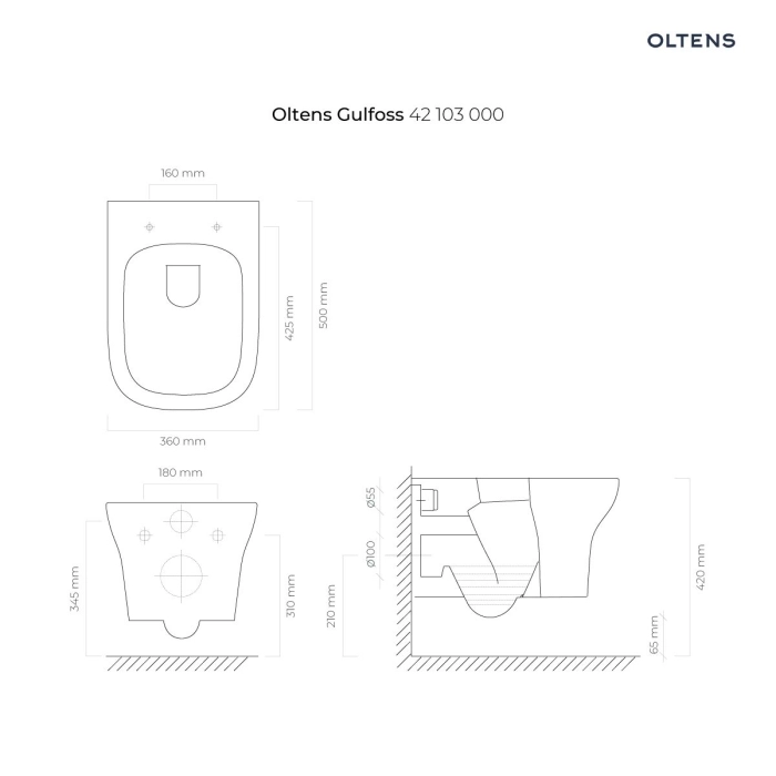Oltens Gulfoss miska WC wisząca PureRim z powłoką SmartClean biała 42503000
