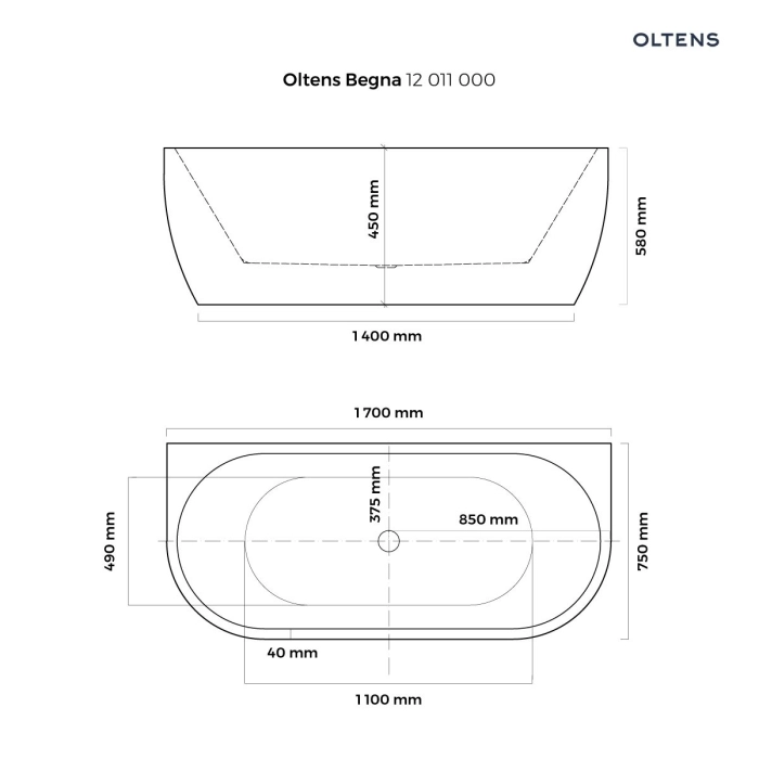 Oltens Pite Turbo syfon brodzikowy odpływ 90 mm plastikowy czarny mat 08001300