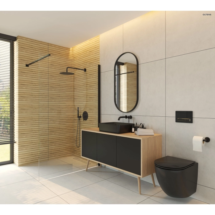 Oltens Forde umywalka 51x40,5 cm nablatowa prostokątna z powłoką SmartClean czarny mat 40803300