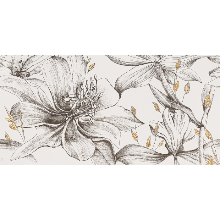 Tubądzin Domino Obraz gresowy element 1 Velo bianco flowers 119,8x59,8x0,8