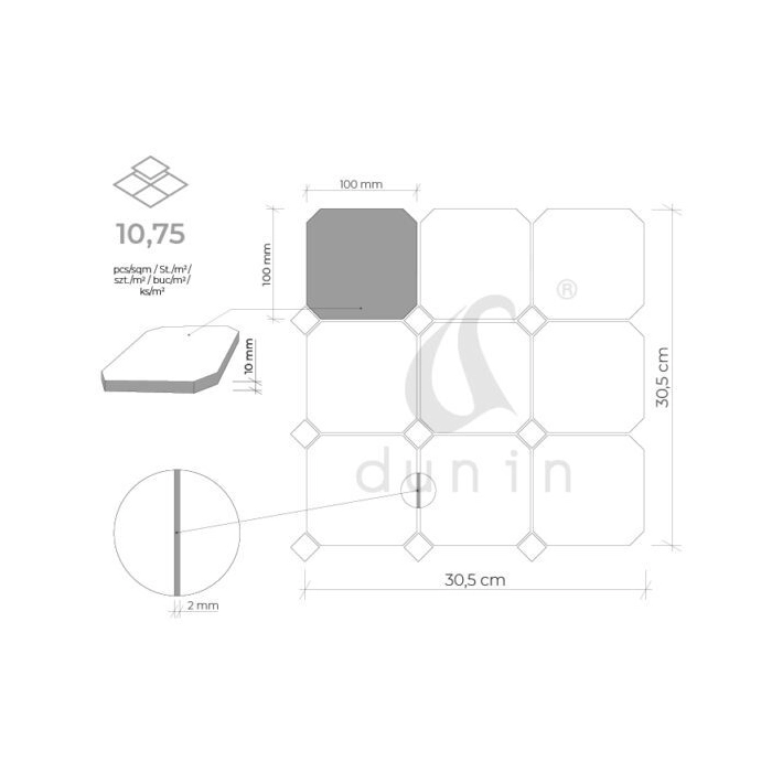 Dunin Pure B&W Octagon 100 Mozaika 30,5x30,5